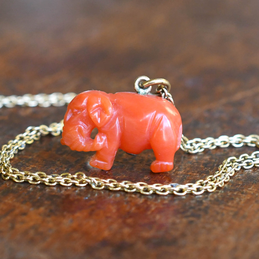 Early Victorian Coral Elephant Charm