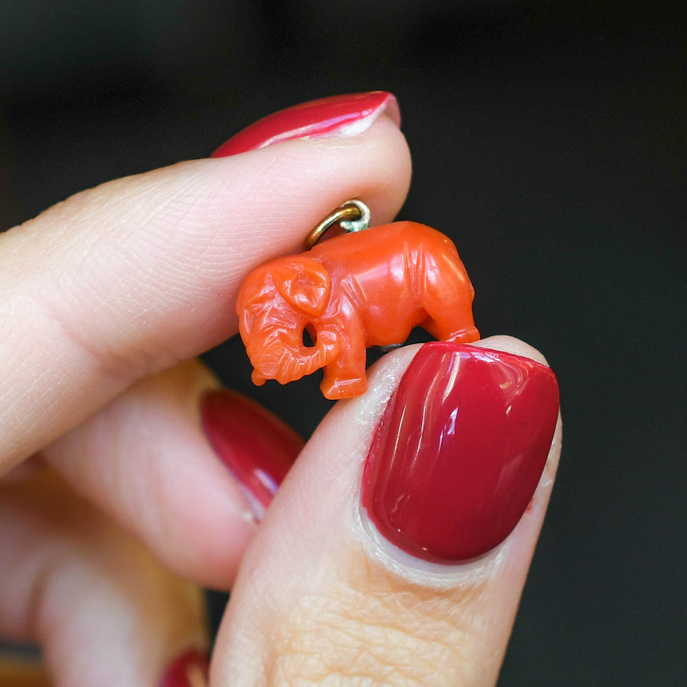 Early Victorian Coral Elephant Charm