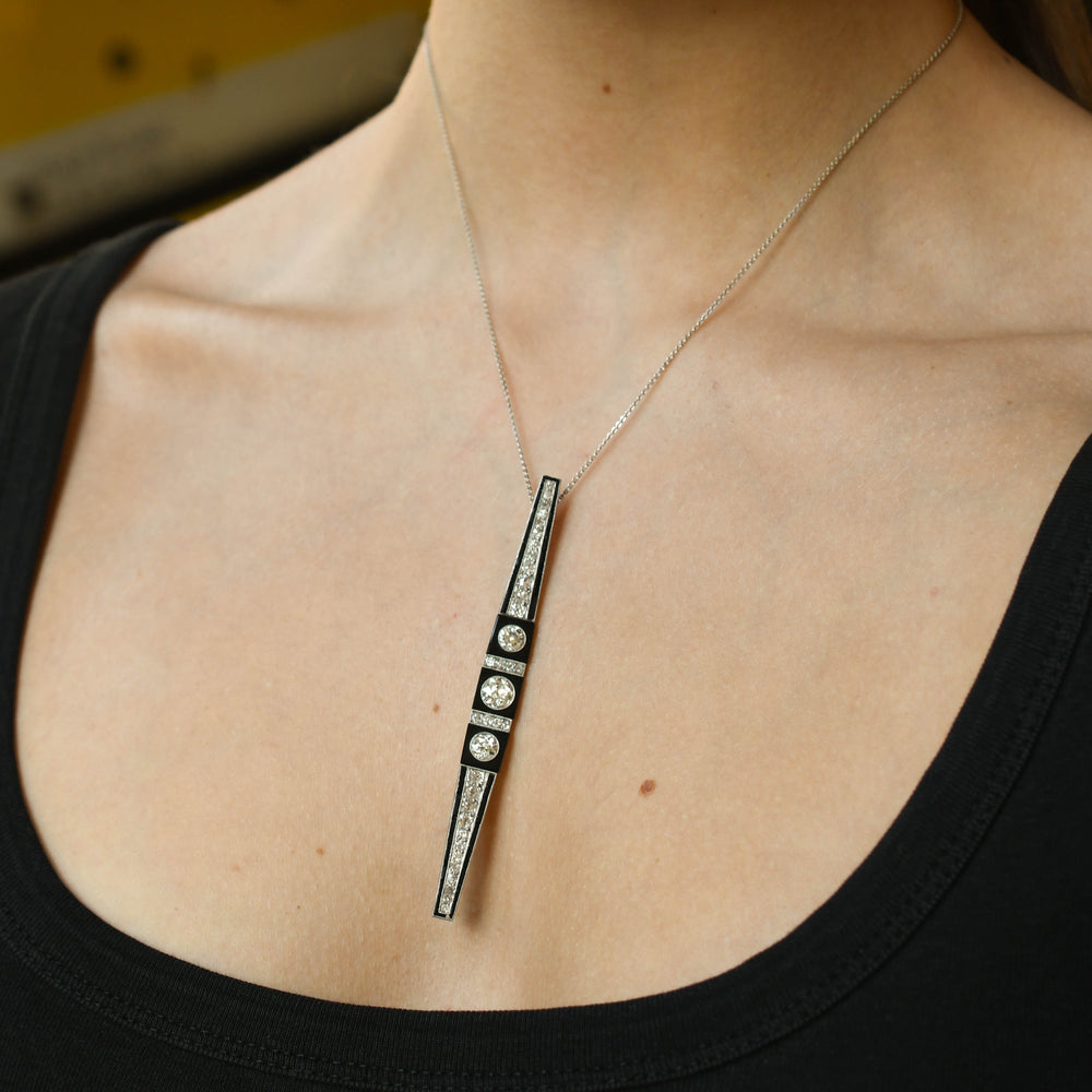 Art Deco Onyx & Diamond Platinum Bar Brooch