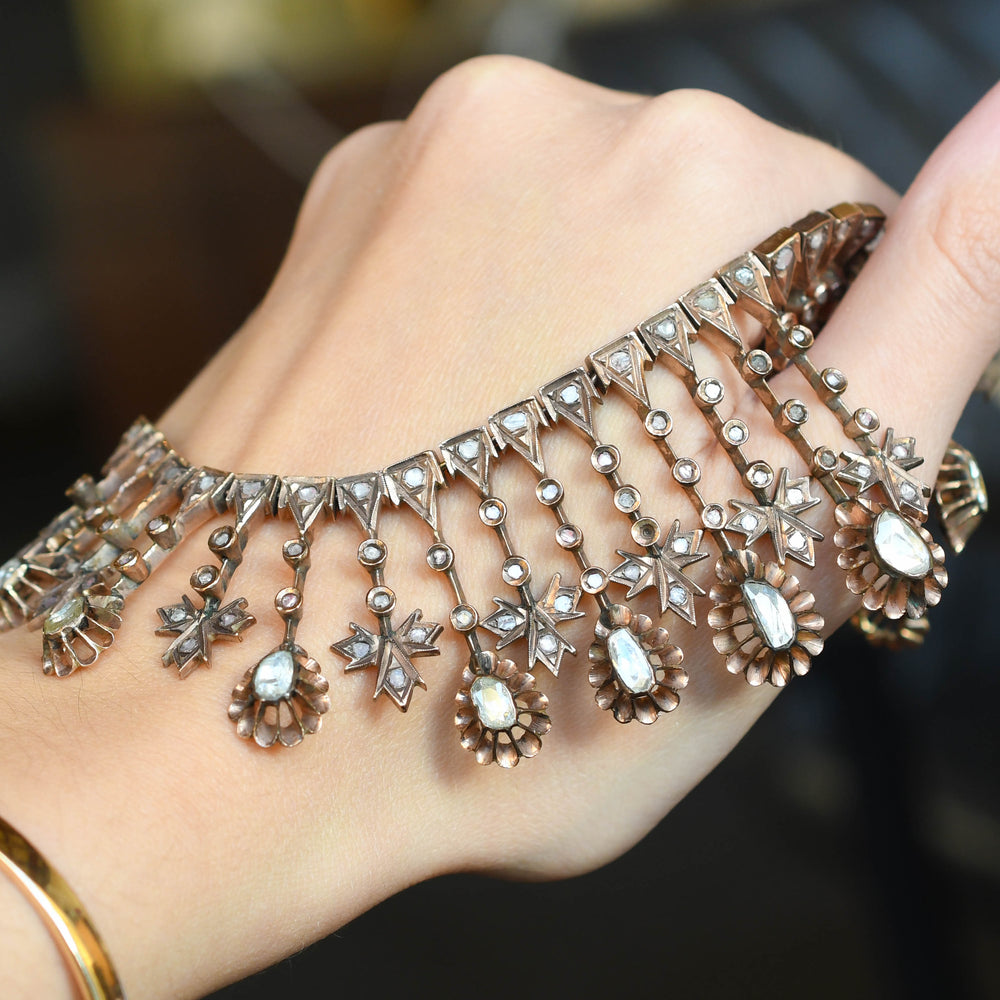 19th Century Boxed European Diamond Fringe Necklace