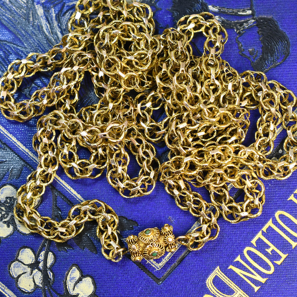 Georgian Gold Long Chain with Turquoise Clasp