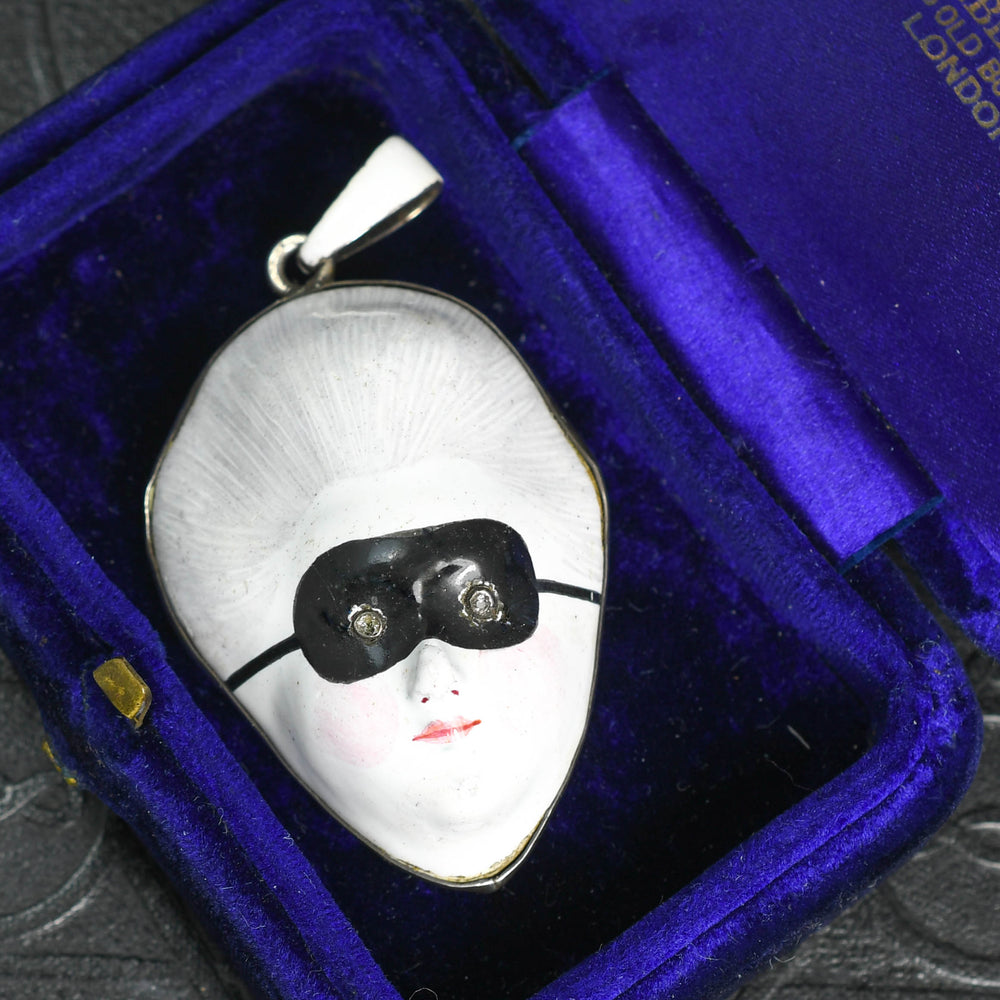 Georgian Porcelain & Silver Masquerade Patch Box Pendant