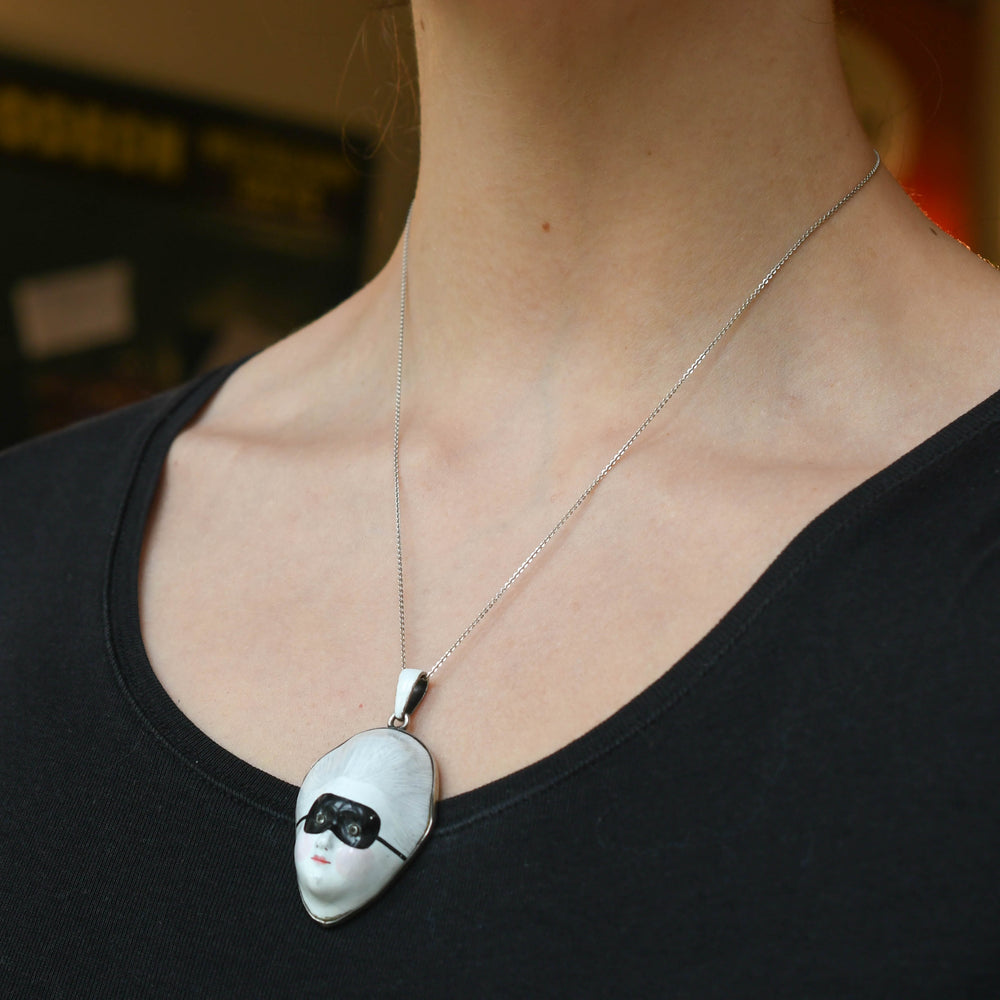 Georgian Porcelain & Silver Masquerade Patch Box Pendant
