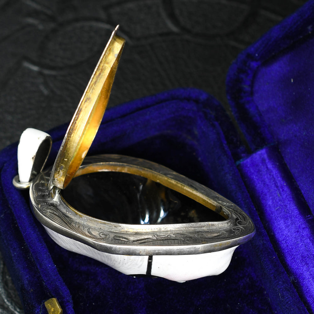 Georgian Porcelain & Silver Masquerade Patch Box Pendant