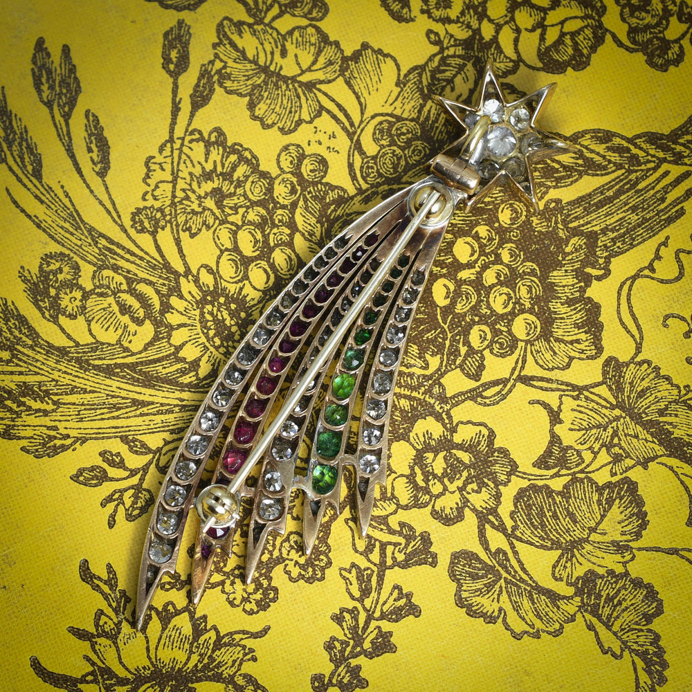 Victorian Diamond, Emerald & Ruby Shooting Star Brooch