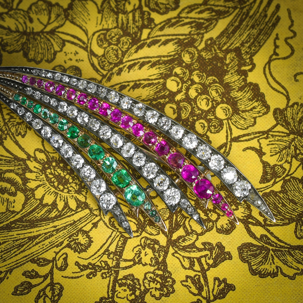 Victorian Diamond, Emerald & Ruby Shooting Star Brooch