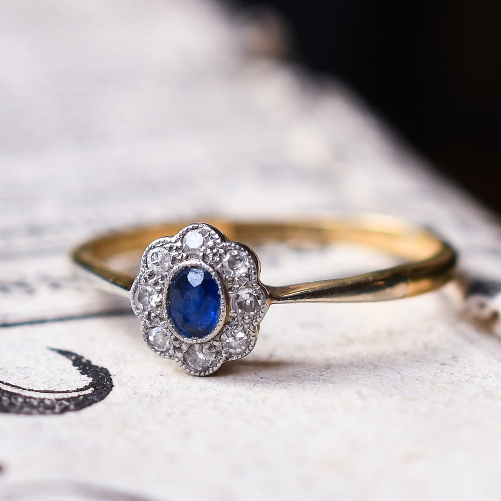 Edwardian Sapphire & Diamond Flower Cluster Ring
