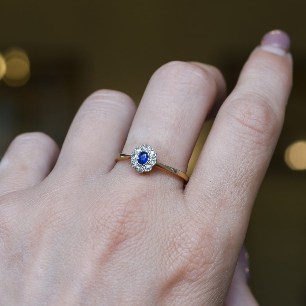 Edwardian Sapphire & Diamond Flower Cluster Ring