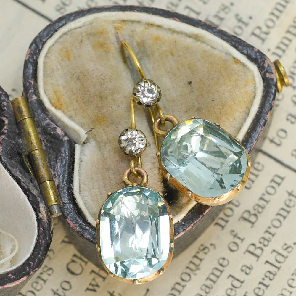 Georgian Aquamarine & Paste Earrings