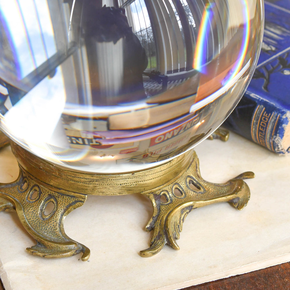 Antique Occult Large Rock Crystal Ball with Stand