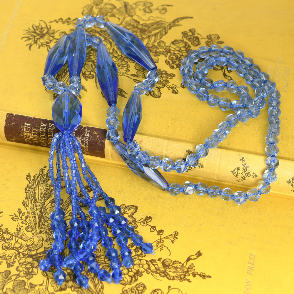 Art Deco Blue Glass Bead Sautoir Necklace