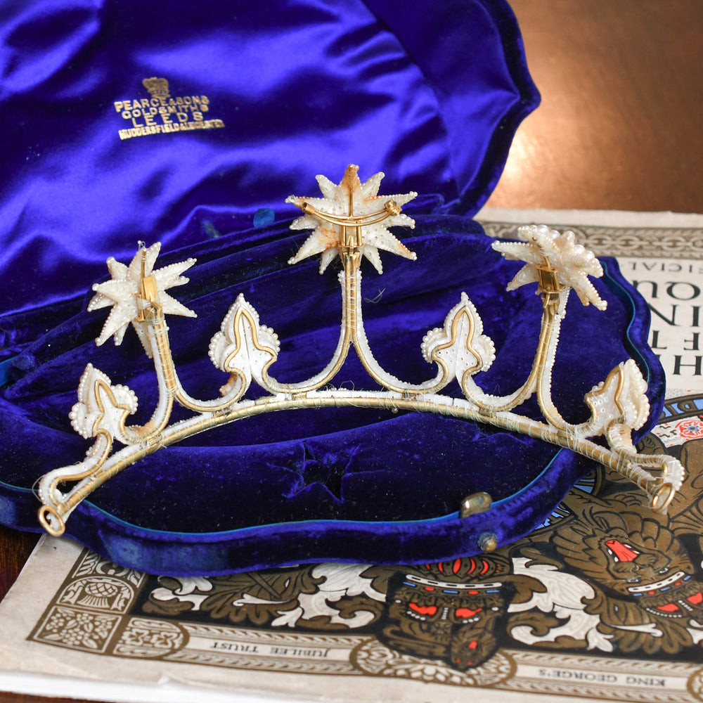 Georgian Boxed Woven Pearl Starburst Tiara