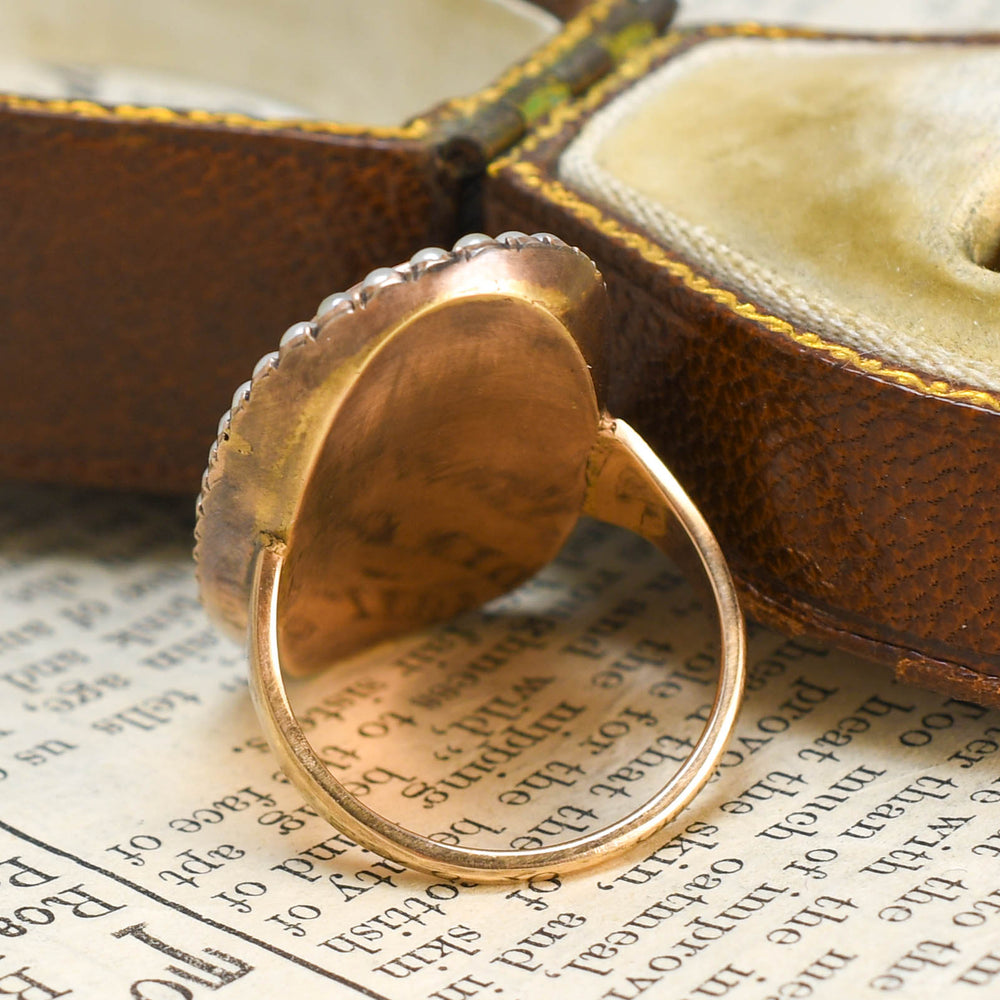 Georgian Pearl, Diamond & Enamel Locket Memorial Ring