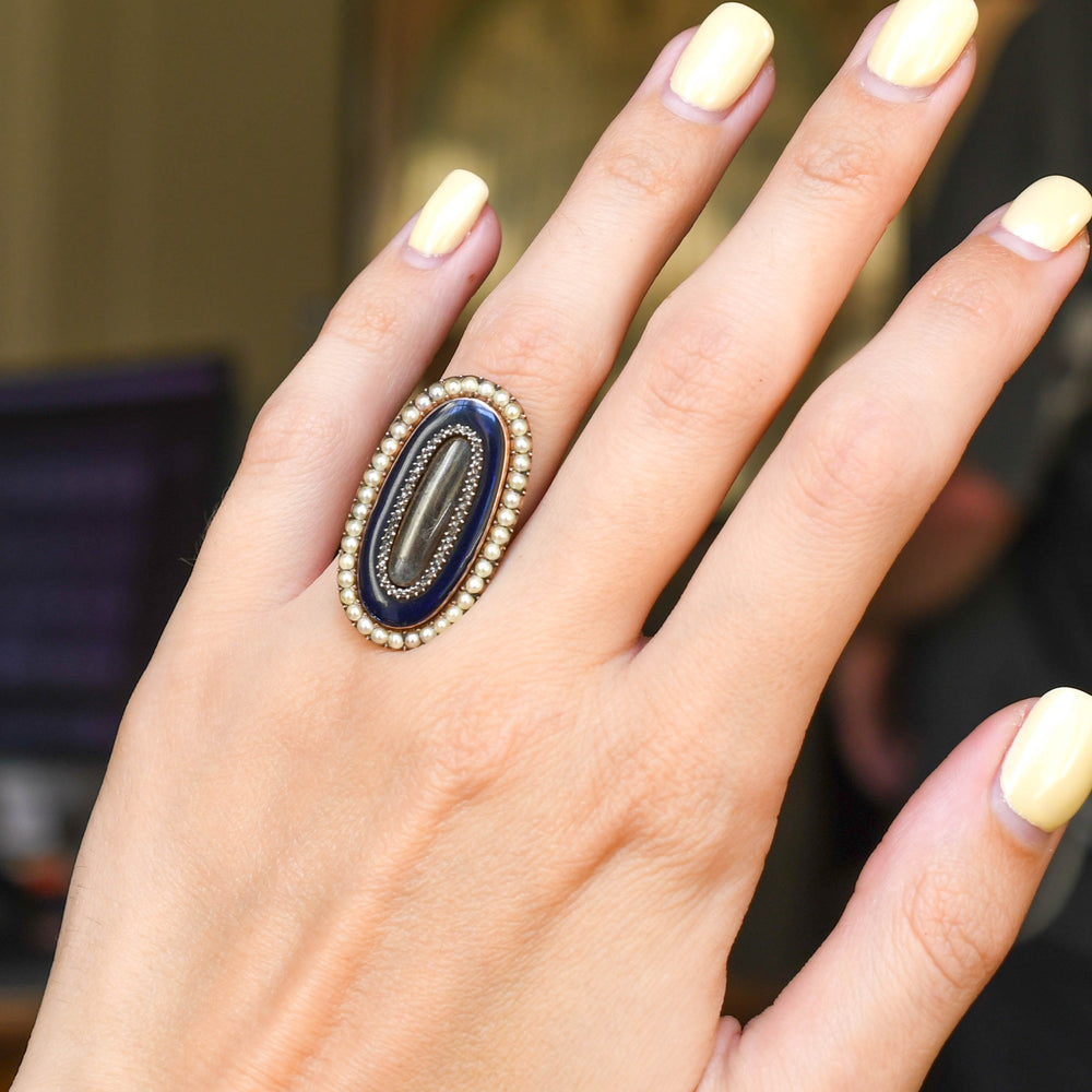 Georgian Pearl, Diamond & Enamel Locket Memorial Ring