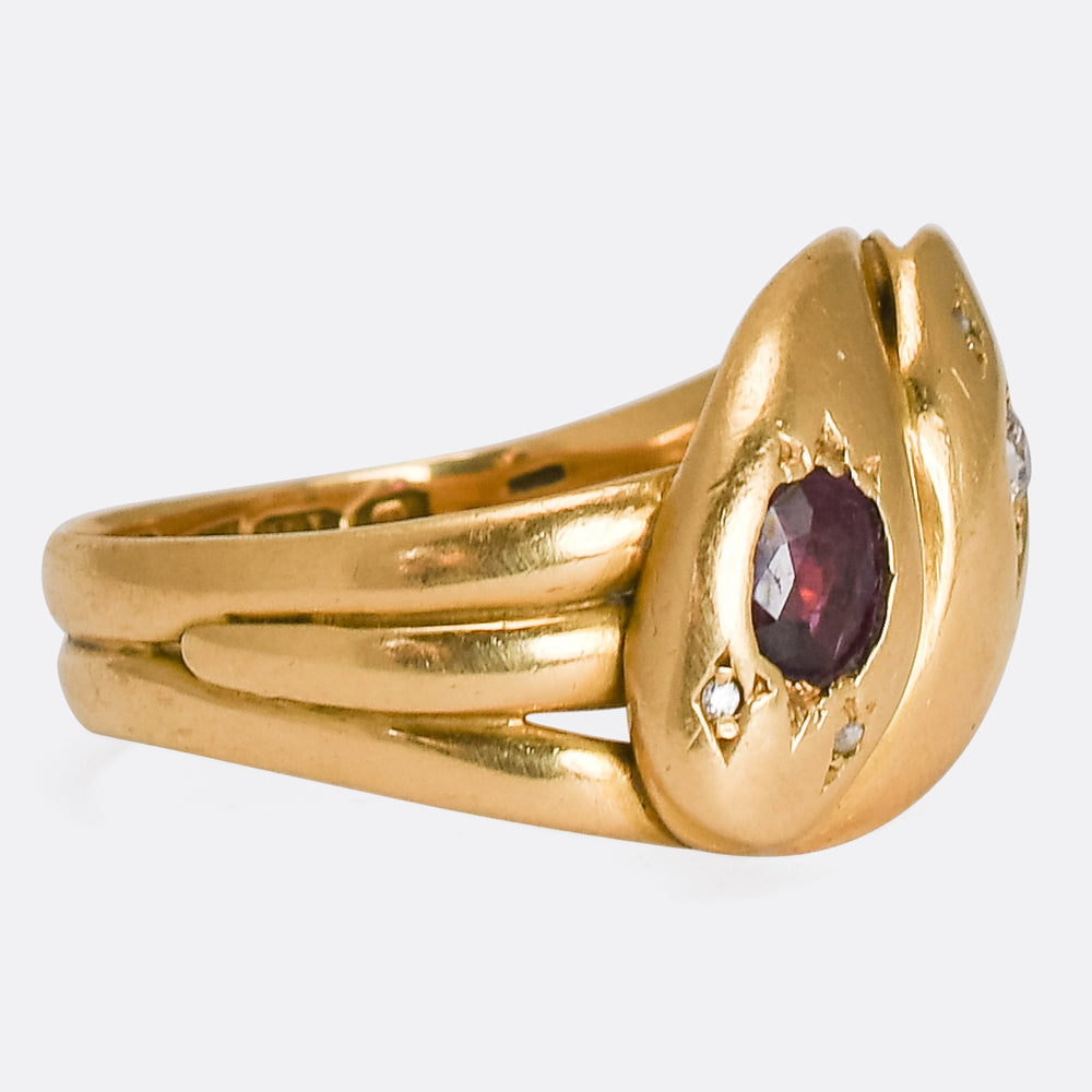 Victorian Diamond & Ruby Double Snake Ring