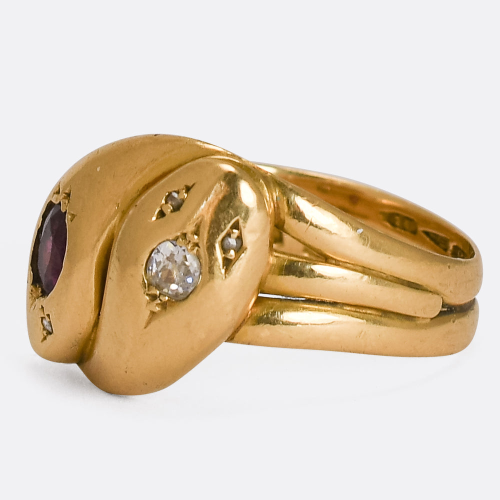 Victorian Diamond & Ruby Double Snake Ring