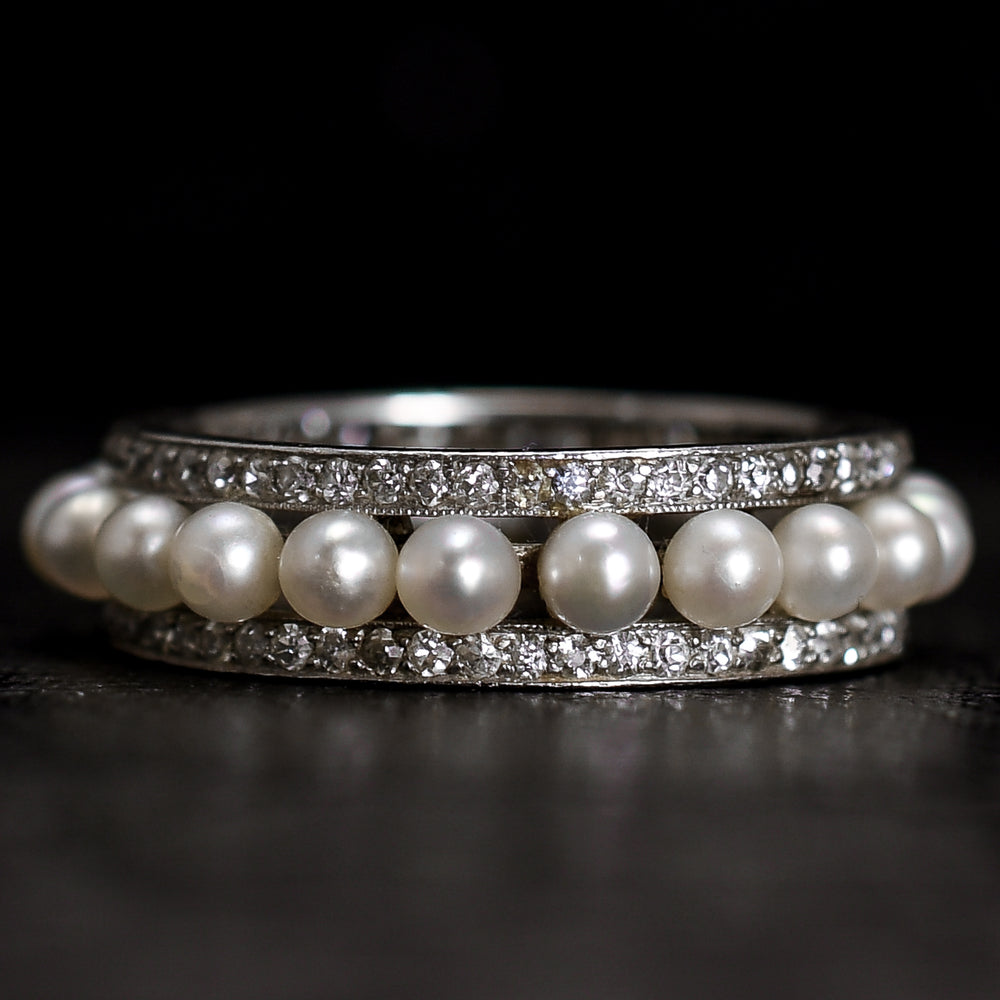 Art Deco Diamond & Pearl Eternity Ring