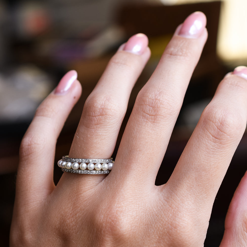 Art Deco Diamond & Pearl Eternity Ring