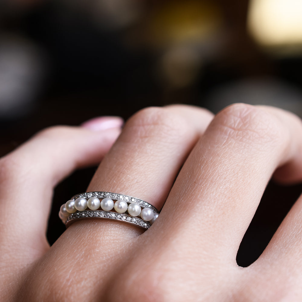 Art Deco Diamond & Pearl Eternity Ring