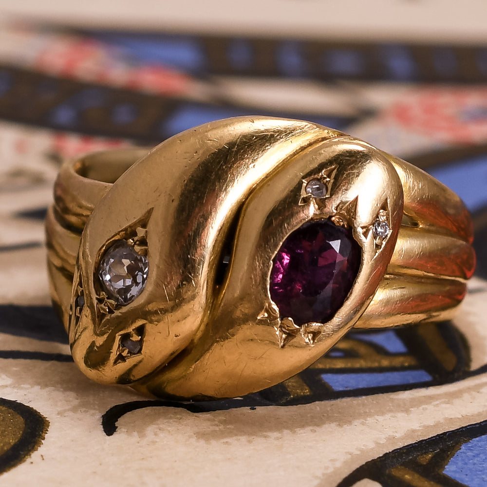 Victorian Diamond & Ruby Double Snake Ring