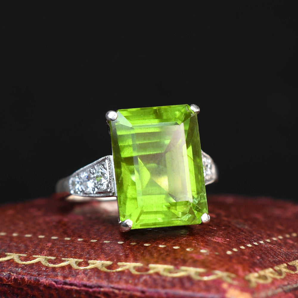 Art Deco 10.29ct Peridot & Diamond Statement Ring
