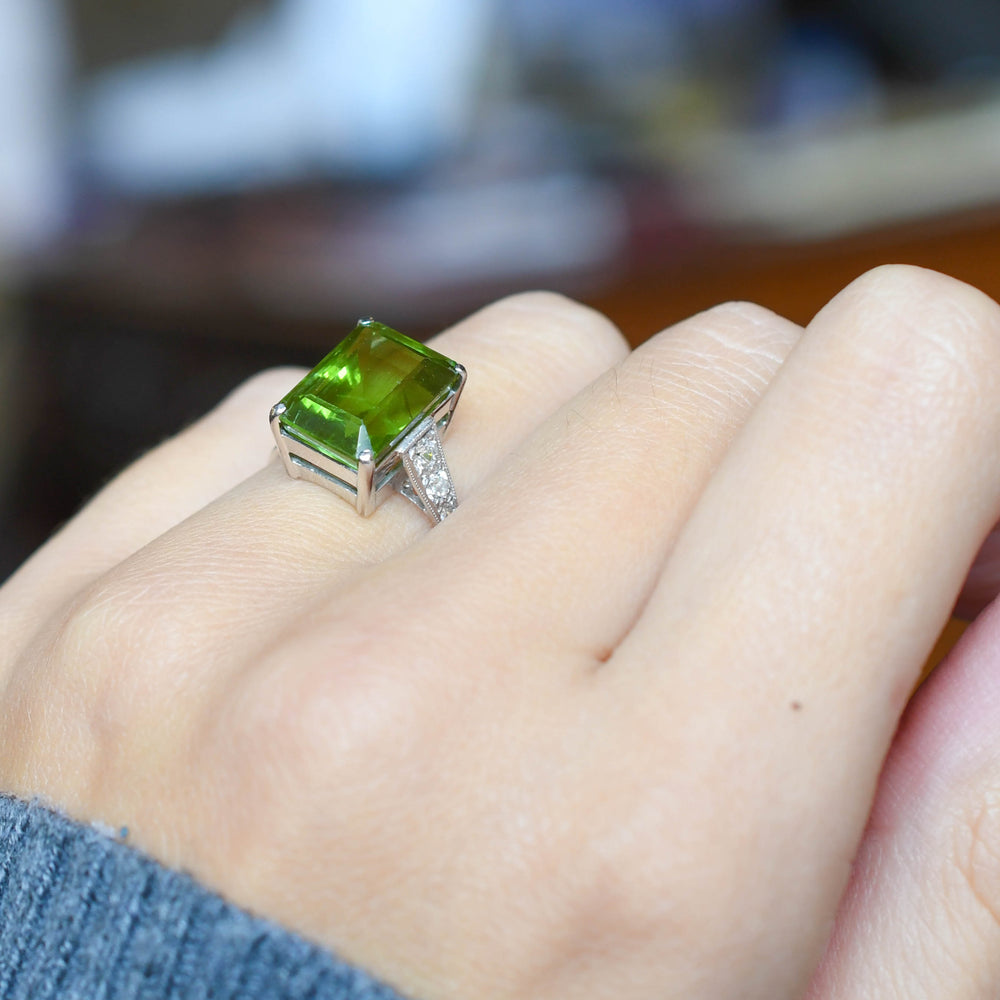 Art Deco 10.29ct Peridot & Diamond Statement Ring