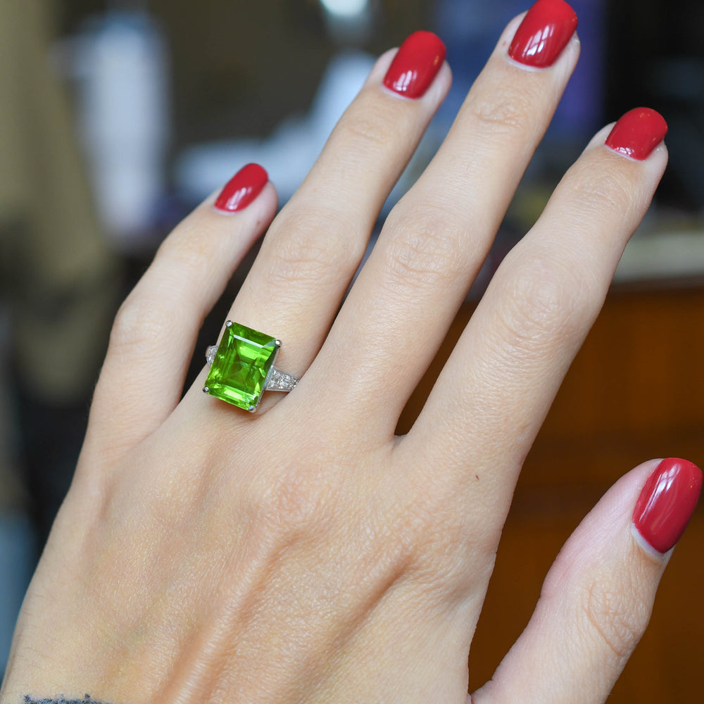 Art Deco 10.29ct Peridot & Diamond Statement Ring