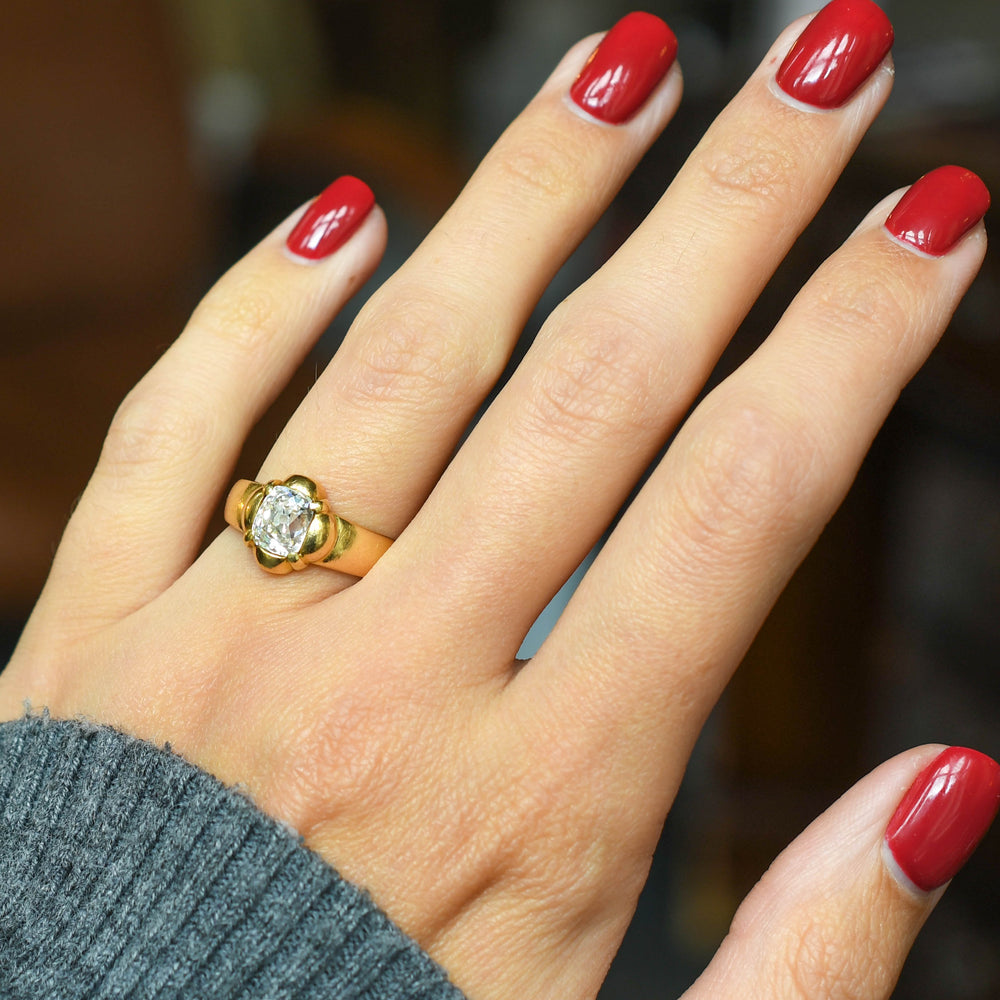 Georgian 2ct Old Cushion Cut Diamond Solitaire Ring