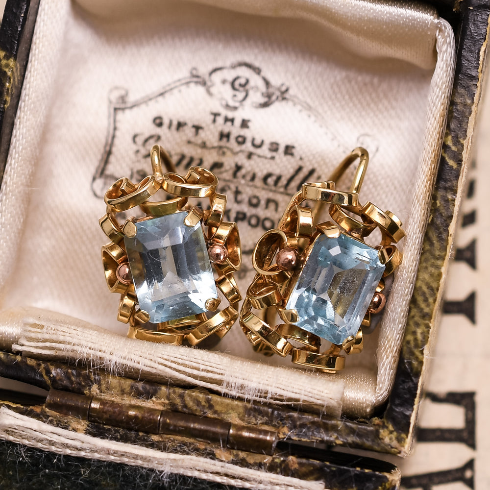 Art Nouveau Aquamarine Swirl Earrings