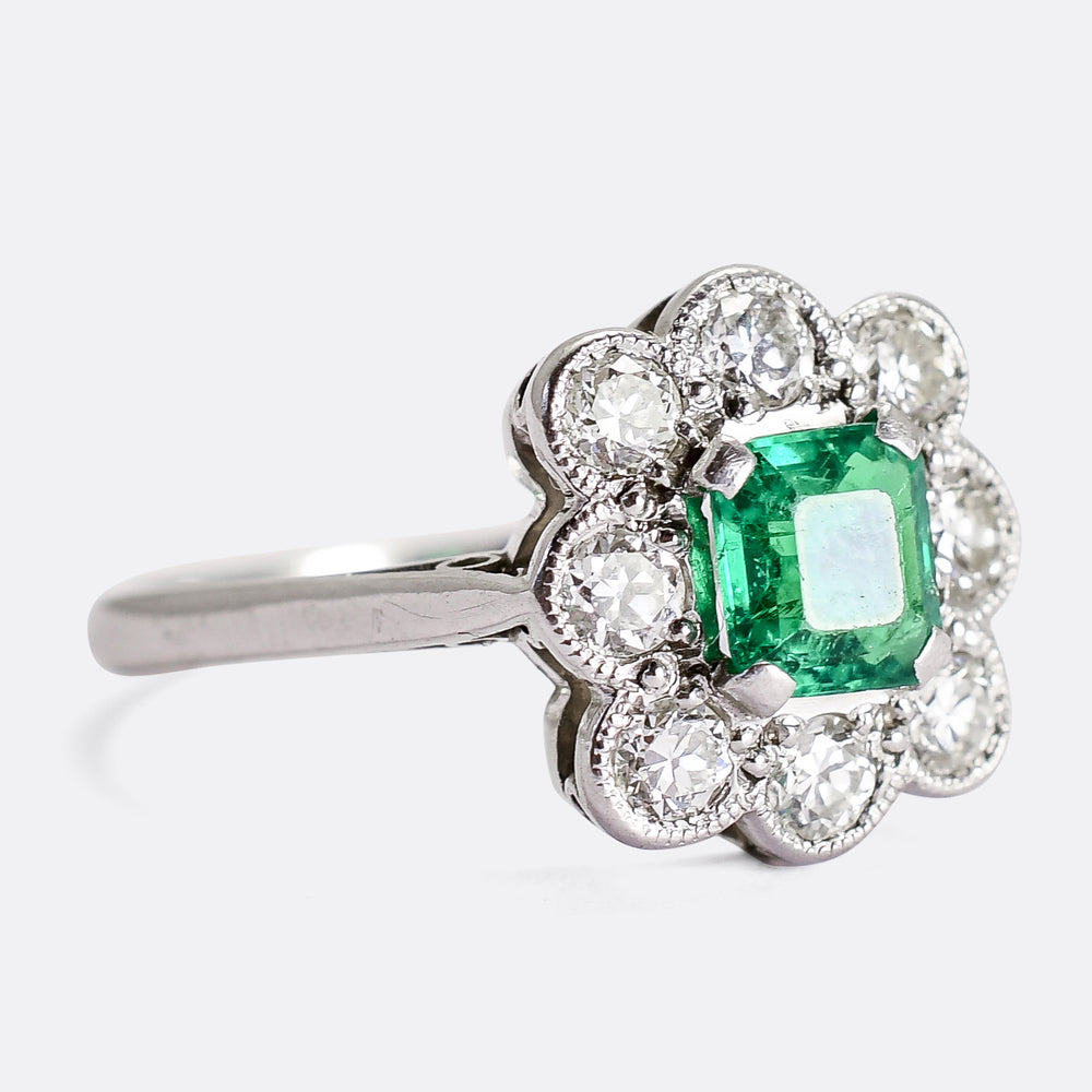 Art Deco Emerald & Diamond Cluster Ring