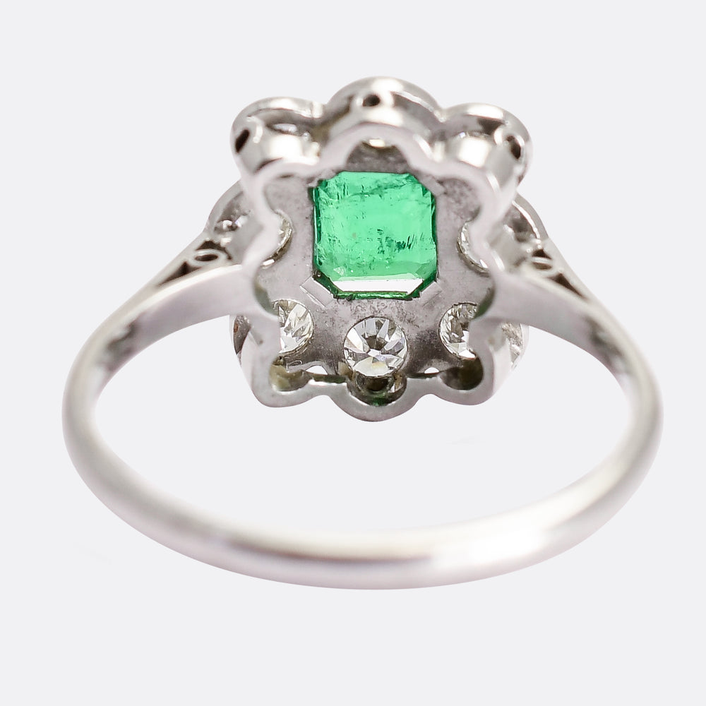 Art Deco Emerald & Diamond Cluster Ring