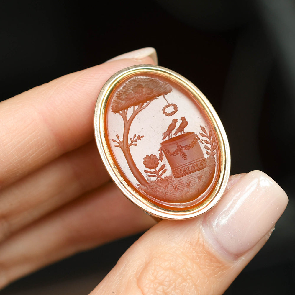 Georgian Love Bird Carnelian Seal Fob Pendant