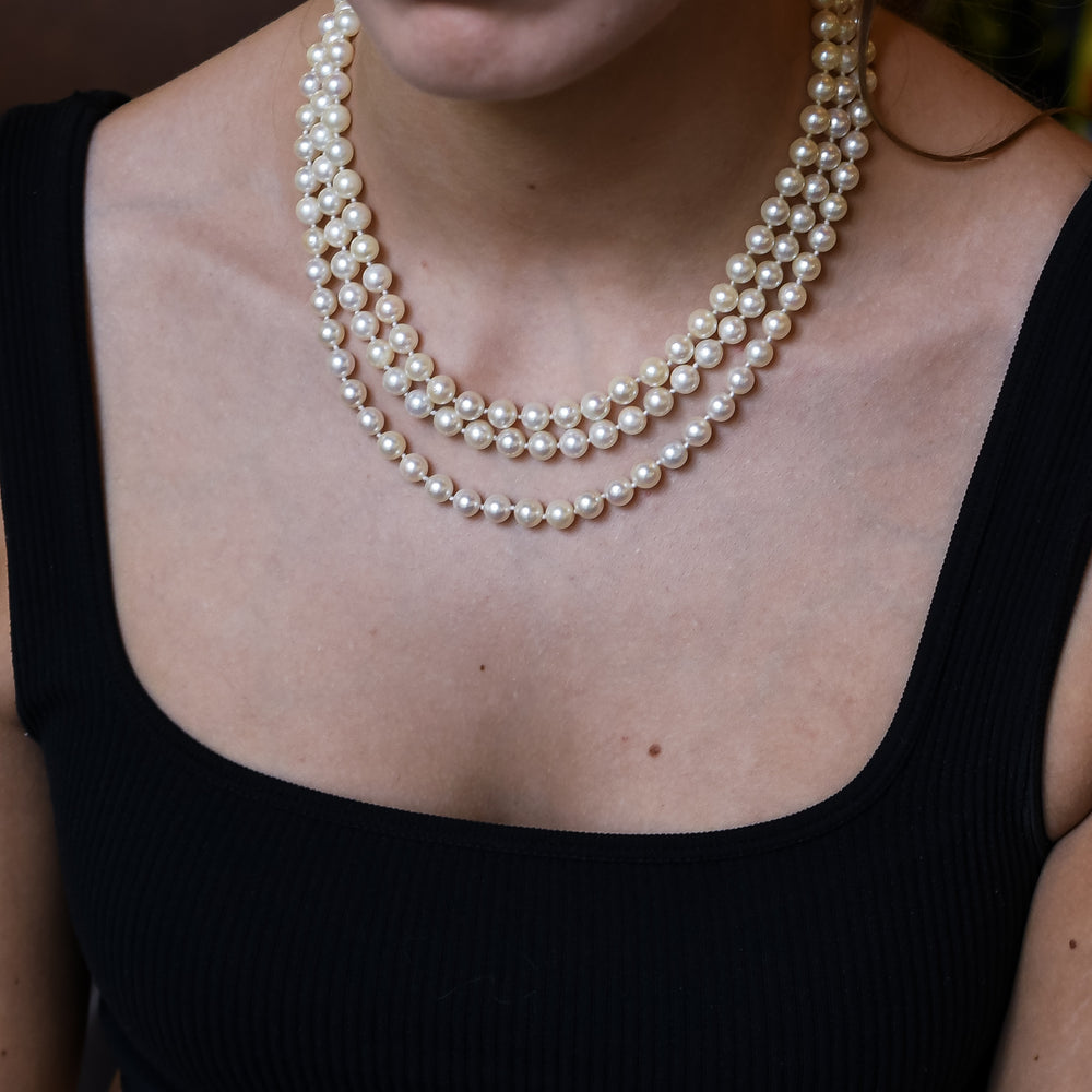 1920's Three Strand Pearl Necklace with Amethyst Clasp