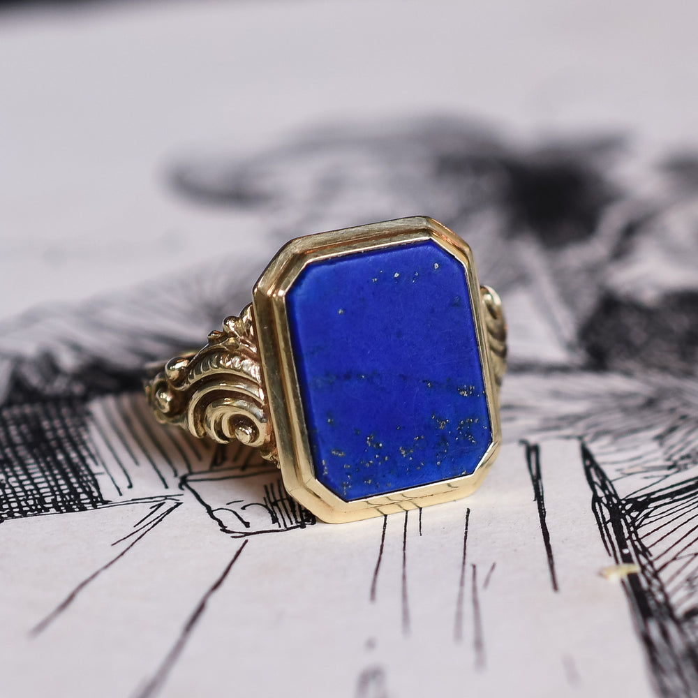 Art Nouveau Lapis Lazuli Signet Ring