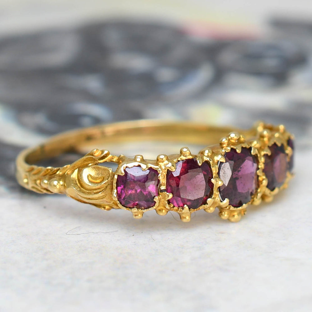 Georgian Regency Almandine Garnet 5-Stone Half Hoop Ring