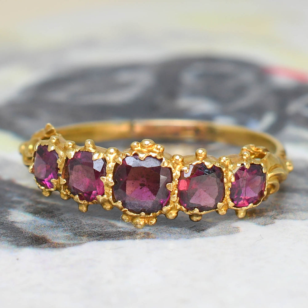 Georgian Regency Almandine Garnet 5-Stone Half Hoop Ring