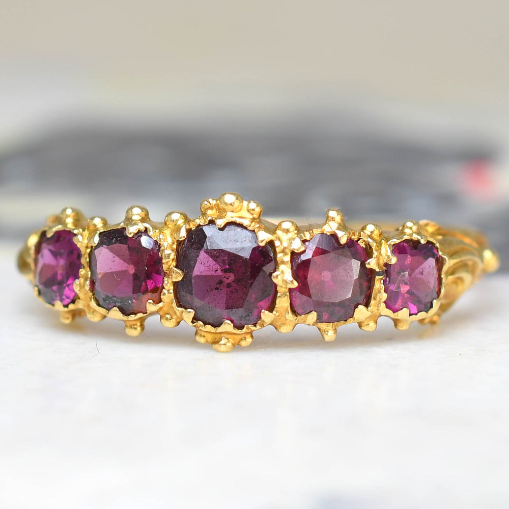 Georgian Regency Almandine Garnet 5-Stone Half Hoop Ring