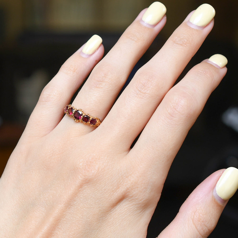 Georgian Regency Almandine Garnet 5-Stone Half Hoop Ring