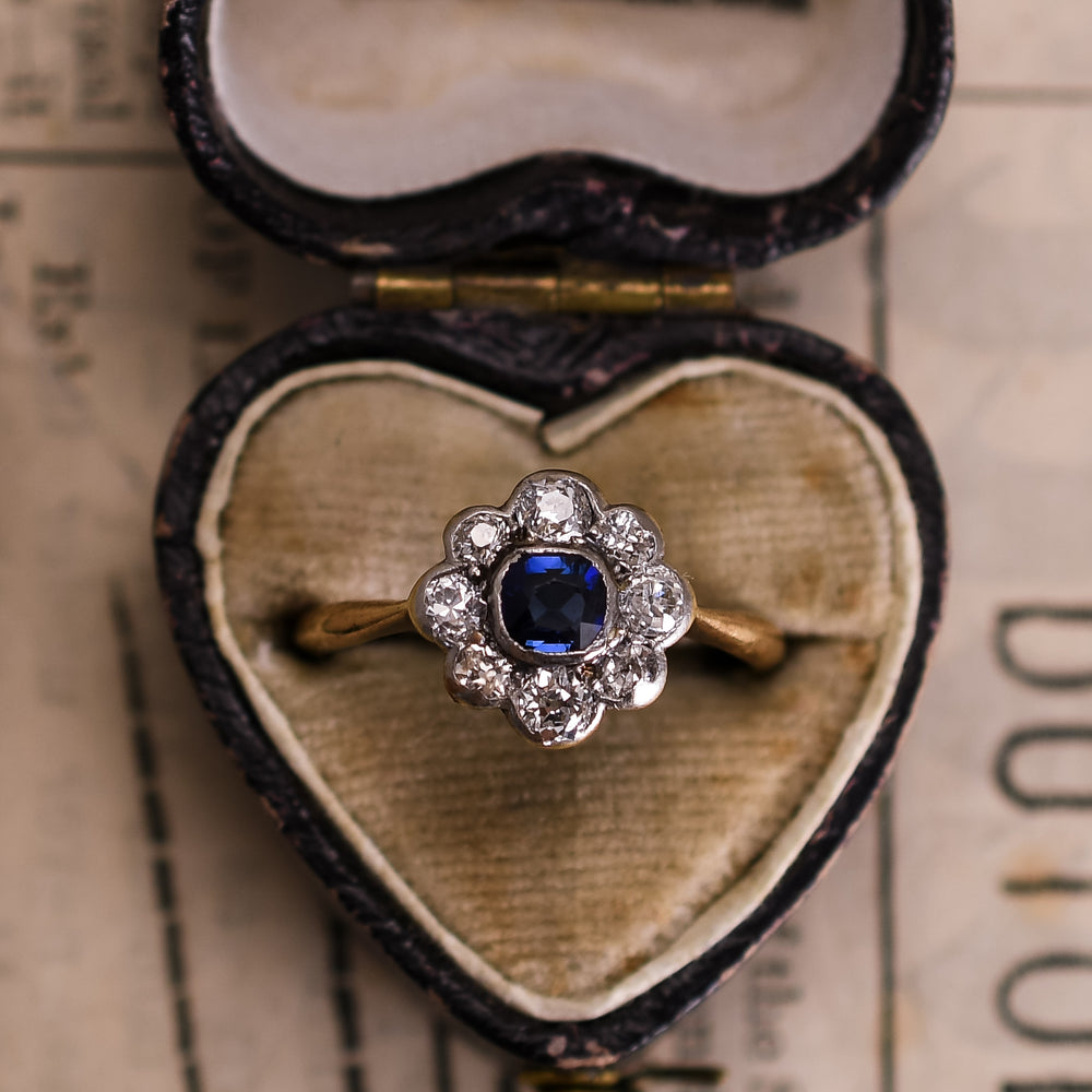 Art Deco Sapphire & Diamond Flower Cluster Ring