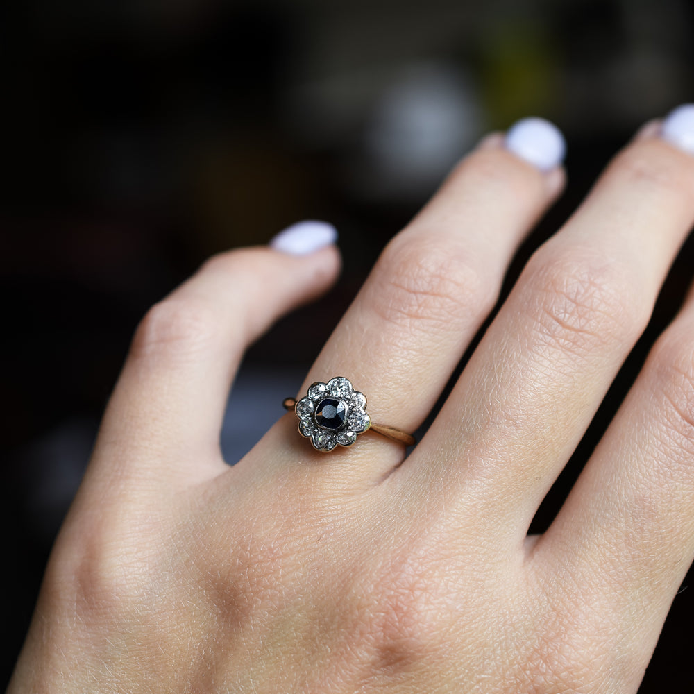 Art Deco Sapphire & Diamond Flower Cluster Ring