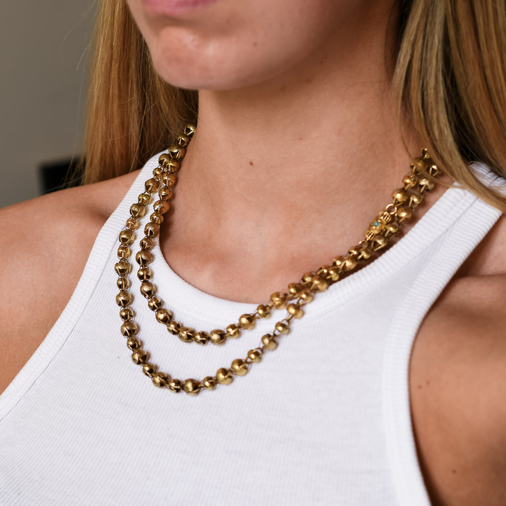 Georgian 18k Gold Turquoise Long Guard Chain