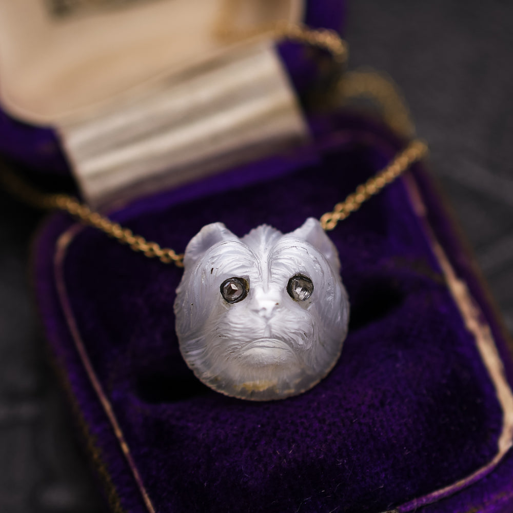 Edwardian Moonstone & Diamond Dog Pendant & Chain
