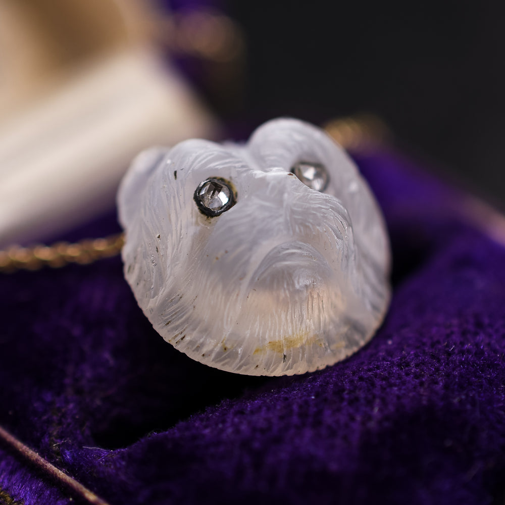 Edwardian Moonstone & Diamond Dog Pendant & Chain