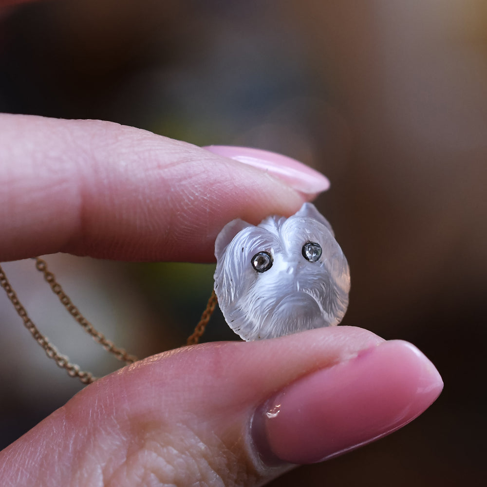 Edwardian Moonstone & Diamond Dog Pendant & Chain