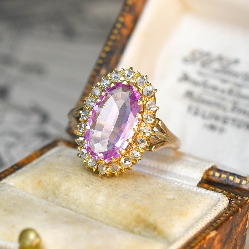 Victorian Pink Topaz & Diamond Cluster Ring