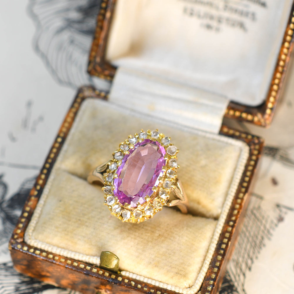 Victorian Pink Topaz & Diamond Cluster Ring