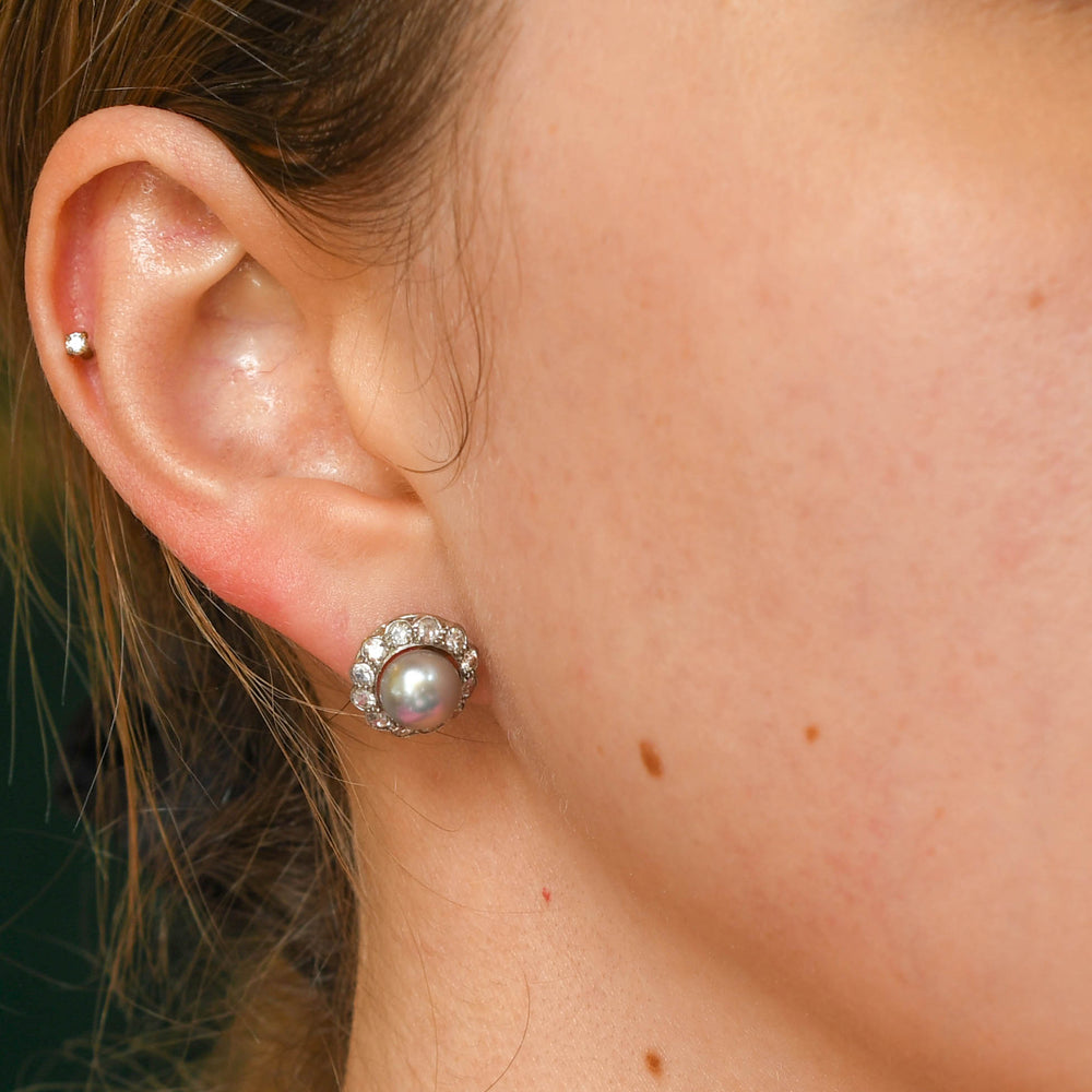 Edwardian Platinum Pearl & Diamond Cluster Earrings