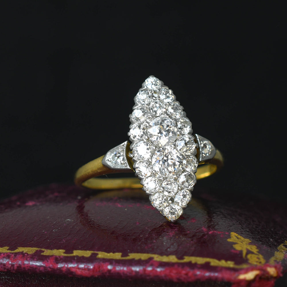 Late Victorian Diamond Navette Cluster Ring