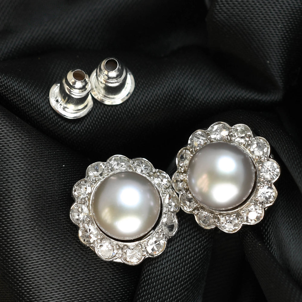 Edwardian Platinum Pearl & Diamond Cluster Earrings