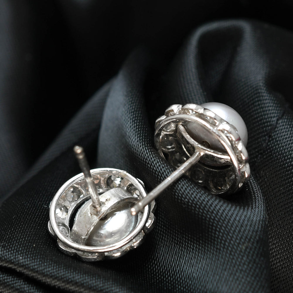 Edwardian Platinum Pearl & Diamond Cluster Earrings